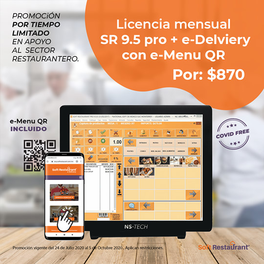 ¡Incluye gratis la mensualidad de e-Delivery web + e-Menu QR!

Lleva el control total de tu restaurante 
Vende tus platillos a través de internet desde tu propia plataforma de servicio a domicilio y para pasar a recoger con 0% de comisión
Configura tu menú, zonas de reparto, horario de atención, promociones y mucho más con e-Delivery Web
Ofrece a tus comensales la posibilidad de ver tu menú y ordenar desde su celular con e-Menu QR