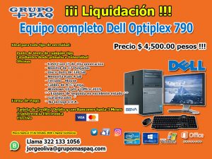 Liquidación de Computadora Completas Ventas sobre pedido.  Dell Optiplex 790 Intel Core i3 de 2da generación Memoria Ram 4 GB Monitor de 17 Pulgadas